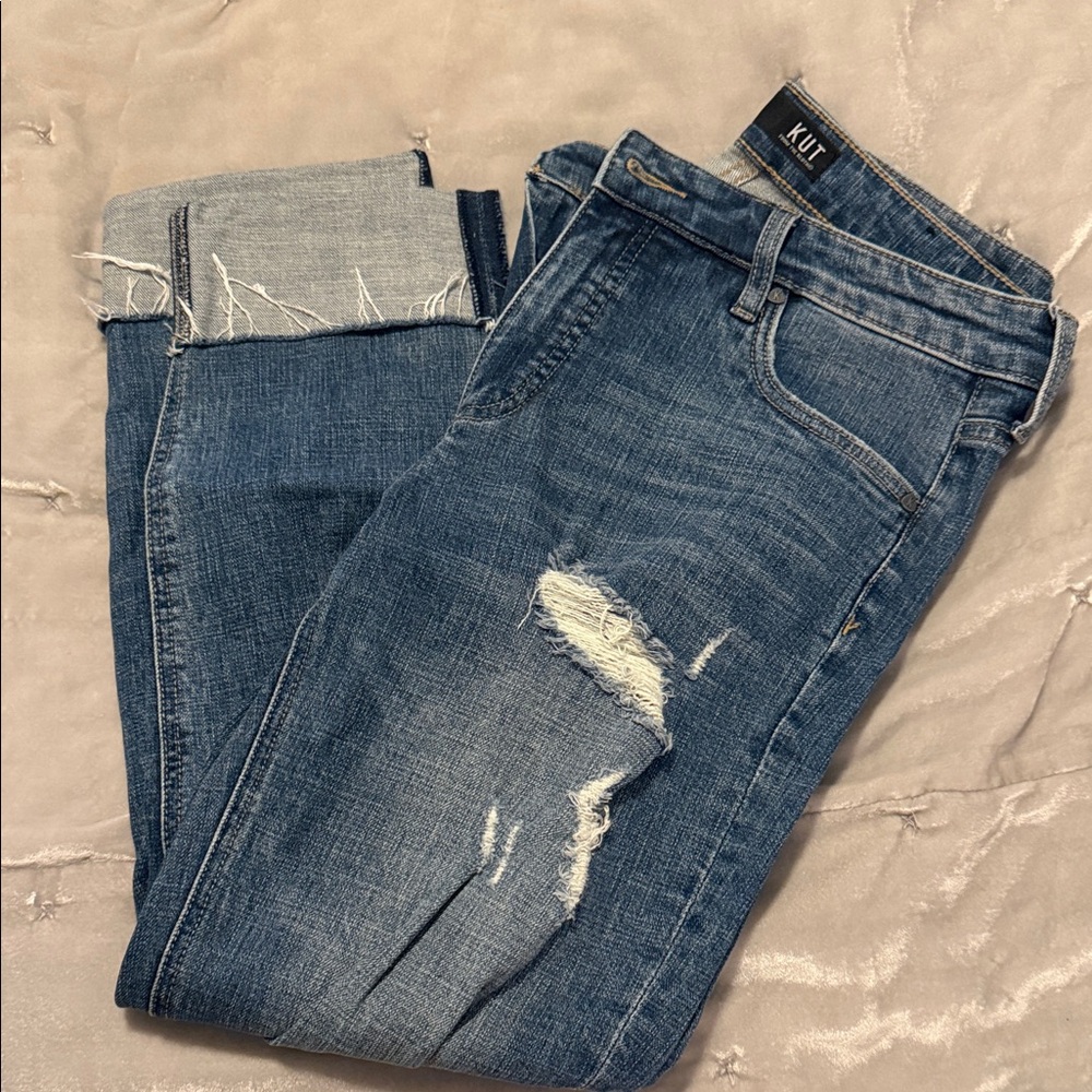 Kut from the Kloth Distressed Boyfriend Jeans - Dark Blue